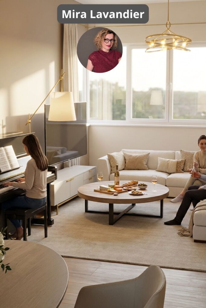 exemple: un salon dans un appartement ancien, belle surface mais travaux à prévoir et une salle à manger en continuité quie st sombre et étroite